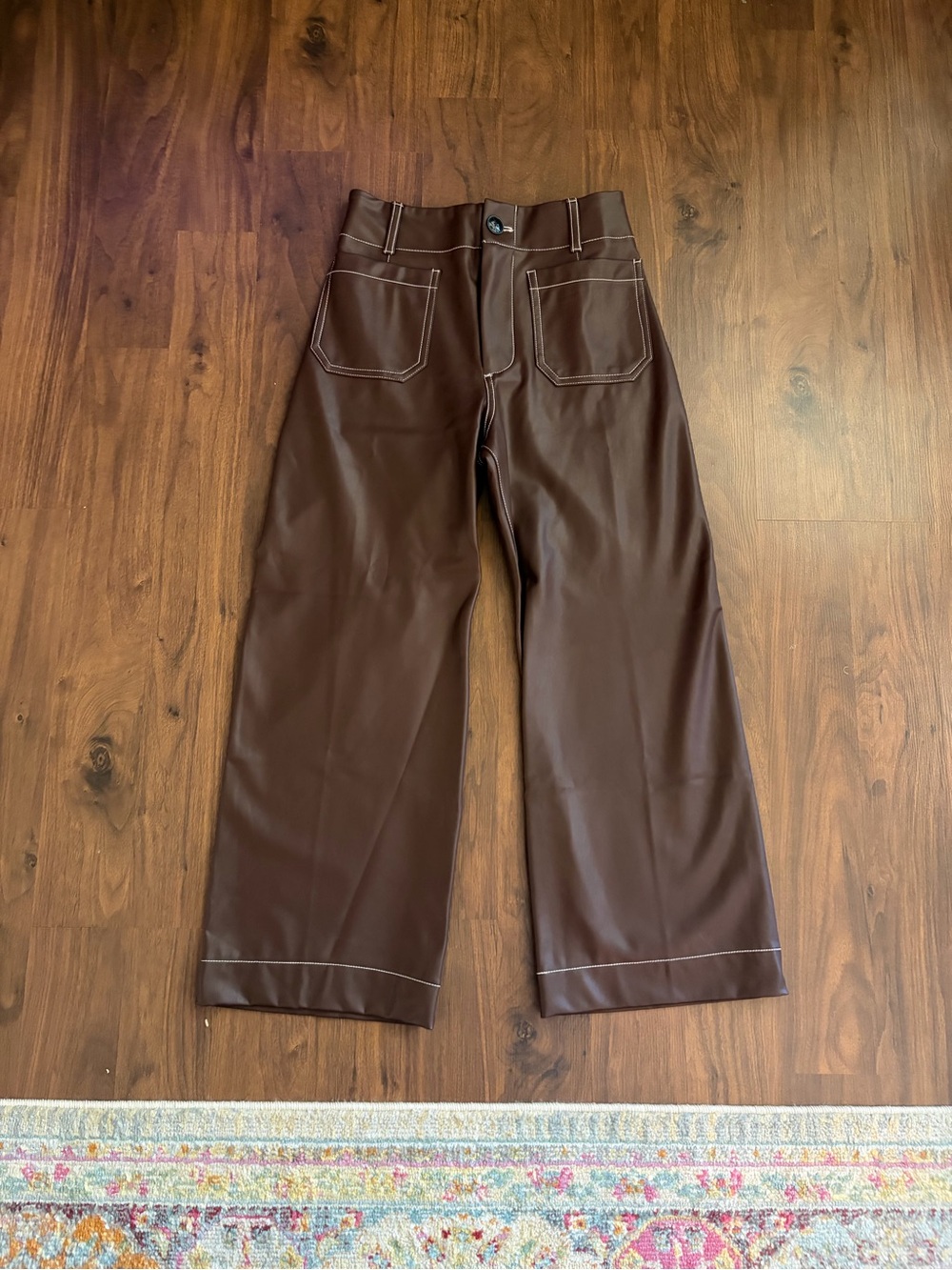 Maeve the Colette Faux Leather Trousers - Dark Brown
